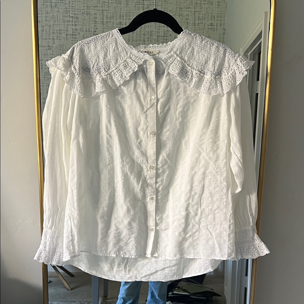White Lace-Collar Button-Front Women’s Top